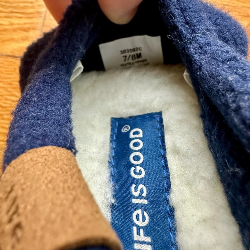 Life Is Good Dinosaur Slippers Navy Blue Guitar T-Rex - Toddler Size 7/8M Fleece